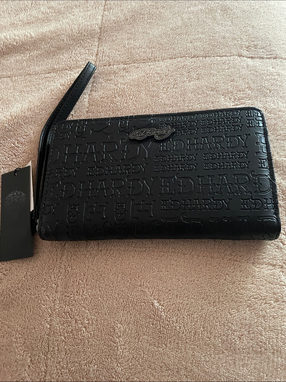Ed Hardy Embossed Zip Around Wallet - Black